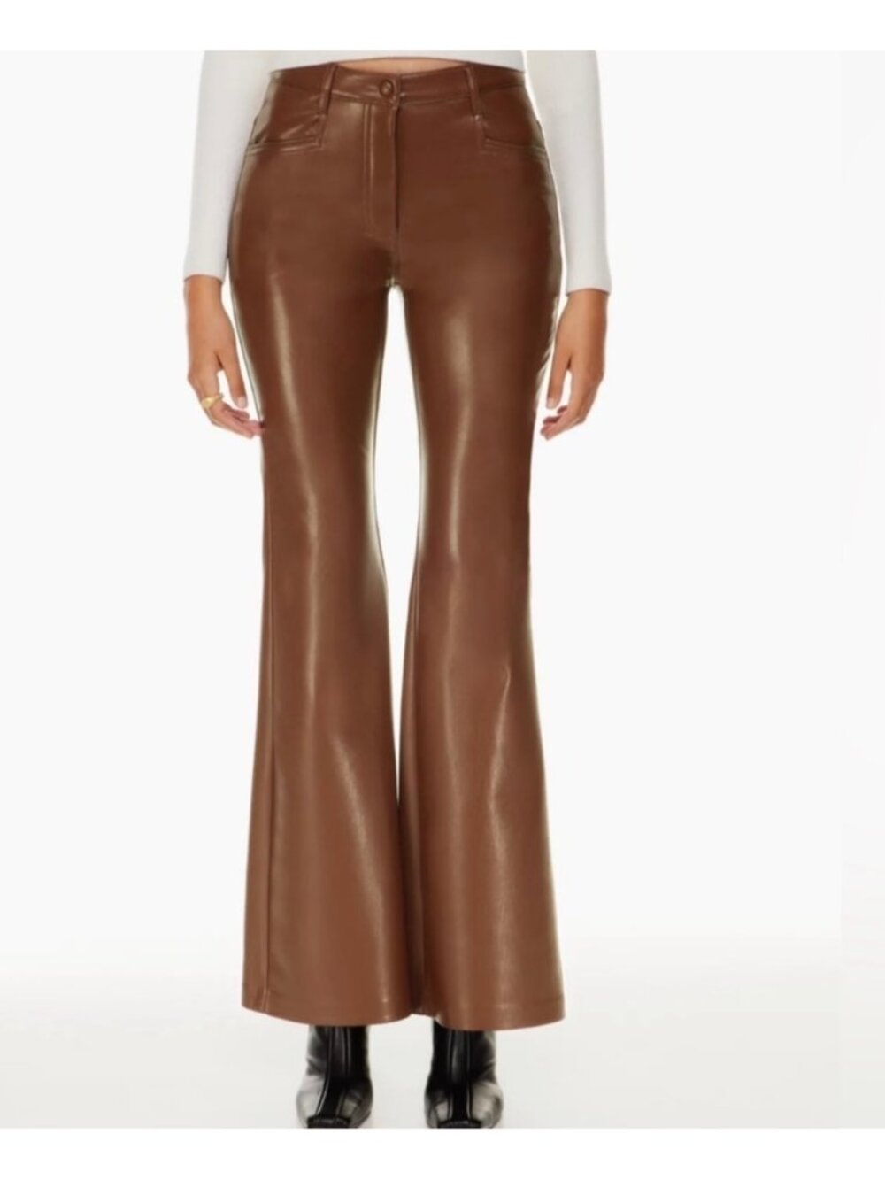 ARITZIA Wilfred Vegan Leather Beatrix High Waisted Flared Leg Pants Brown